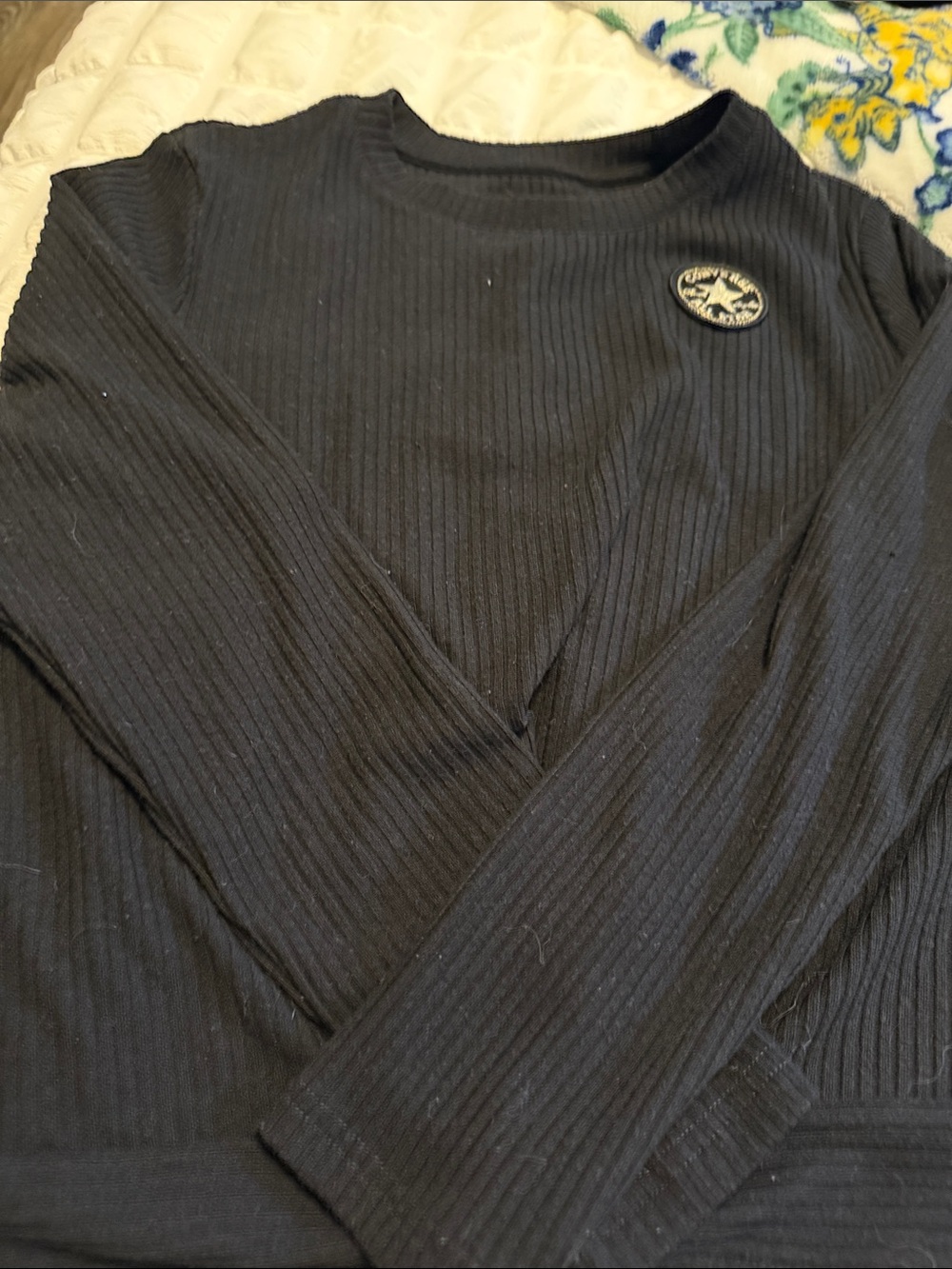Converse Black Ribbed Crewneck Sweater with Chest Patch